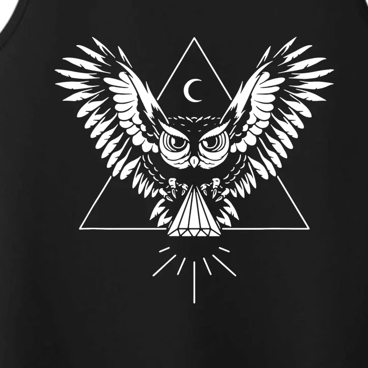 Owl Pyramid Secret Illuminati Owl Tattoo Style Performance Tank