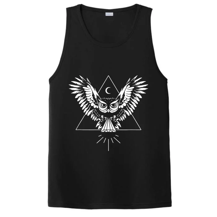 Owl Pyramid Secret Illuminati Owl Tattoo Style Performance Tank