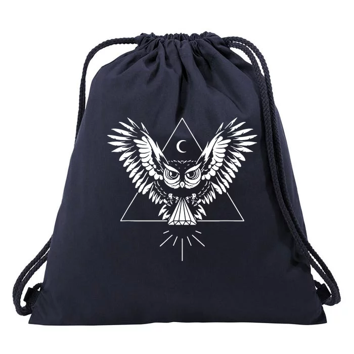 Owl Pyramid Secret Illuminati Owl Tattoo Style Drawstring Bag