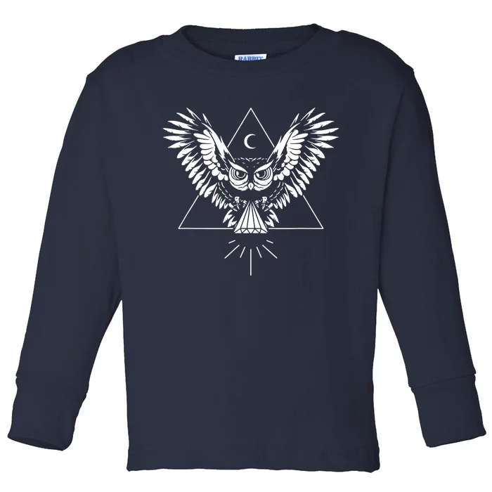 Owl Pyramid Secret Illuminati Owl Tattoo Style Toddler Long Sleeve Shirt