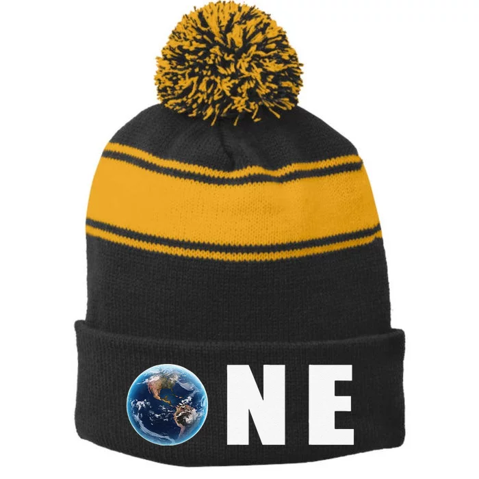 One Planet Take Care Of It Earth Day Outfit Gift Stripe Pom Pom Beanie