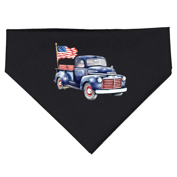 Oldtimer PickUp Truck Patriotic American Flag 4th Of July USA USA-Made Doggie Bandana