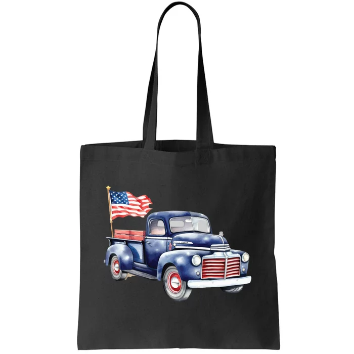 Oldtimer PickUp Truck Patriotic American Flag 4th Of July USA Tote Bag