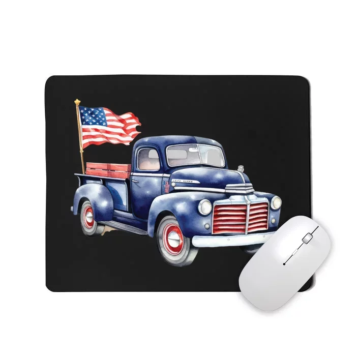 Oldtimer PickUp Truck Patriotic American Flag 4th Of July USA Mousepad