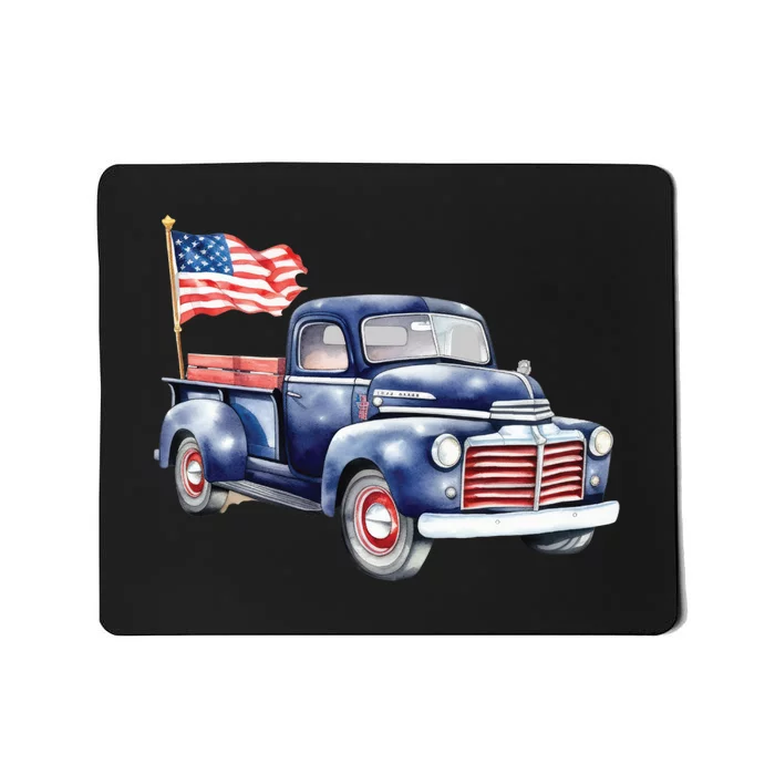 Oldtimer PickUp Truck Patriotic American Flag 4th Of July USA Mousepad