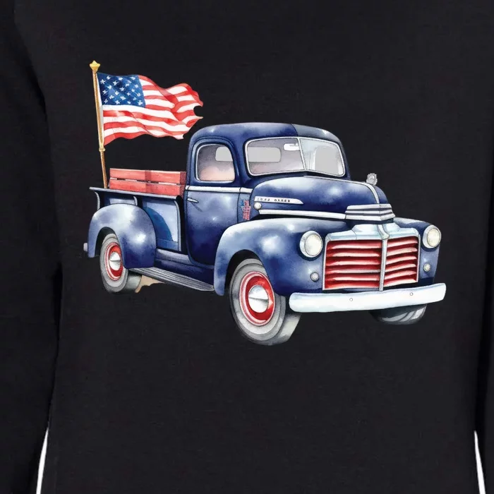 Oldtimer PickUp Truck Patriotic American Flag 4th Of July USA Womens California Wash Sweatshirt