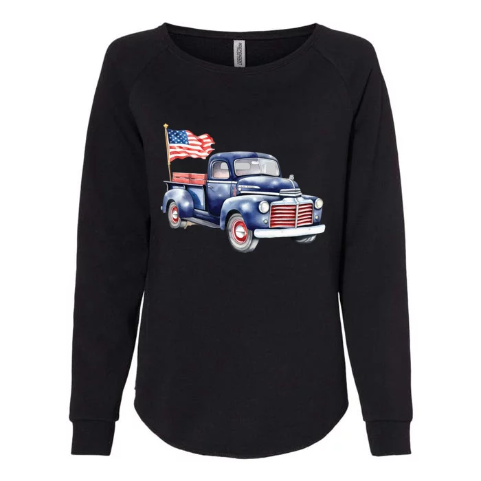 Oldtimer PickUp Truck Patriotic American Flag 4th Of July USA Womens California Wash Sweatshirt