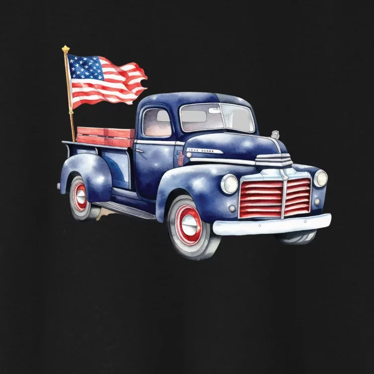 Oldtimer PickUp Truck Patriotic American Flag 4th Of July USA Women's Crop Top Tee