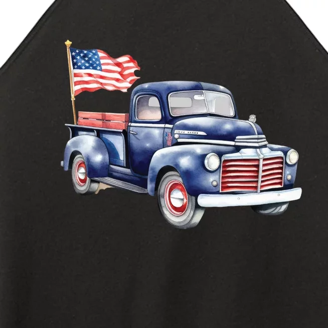 Oldtimer PickUp Truck Patriotic American Flag 4th Of July USA Women’s Perfect Tri Rocker Tank