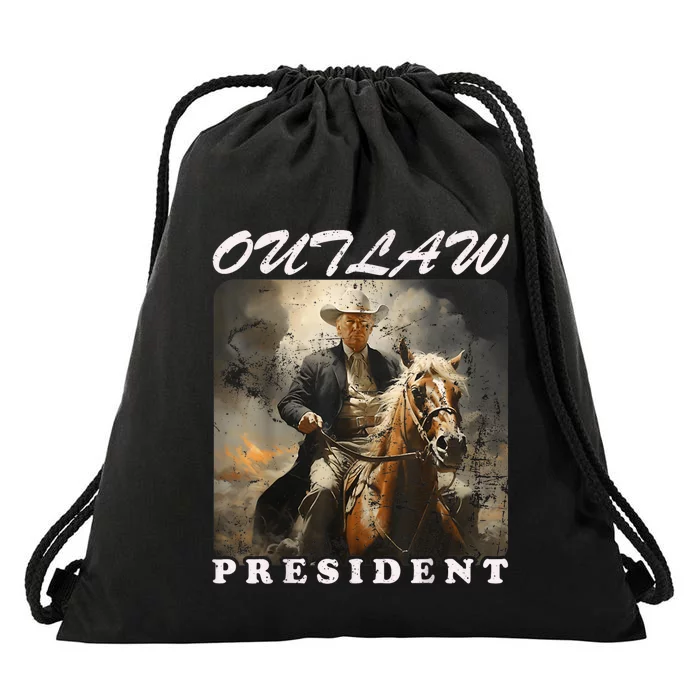 Outlaw President Trump Cowboy Trump 2024 Convicted Felon Drawstring Bag