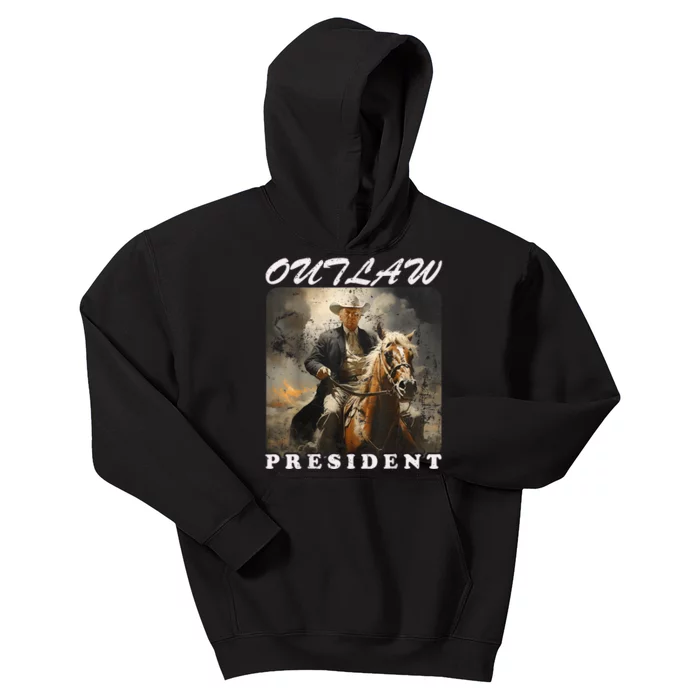 Outlaw President Trump Cowboy Trump 2024 Convicted Felon Kids Hoodie