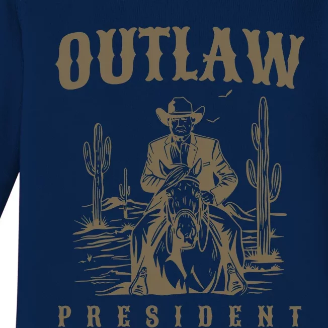 Outlaw President Trump Cowboy Trump 2024 Convicted Felon Baby Long Sleeve Bodysuit