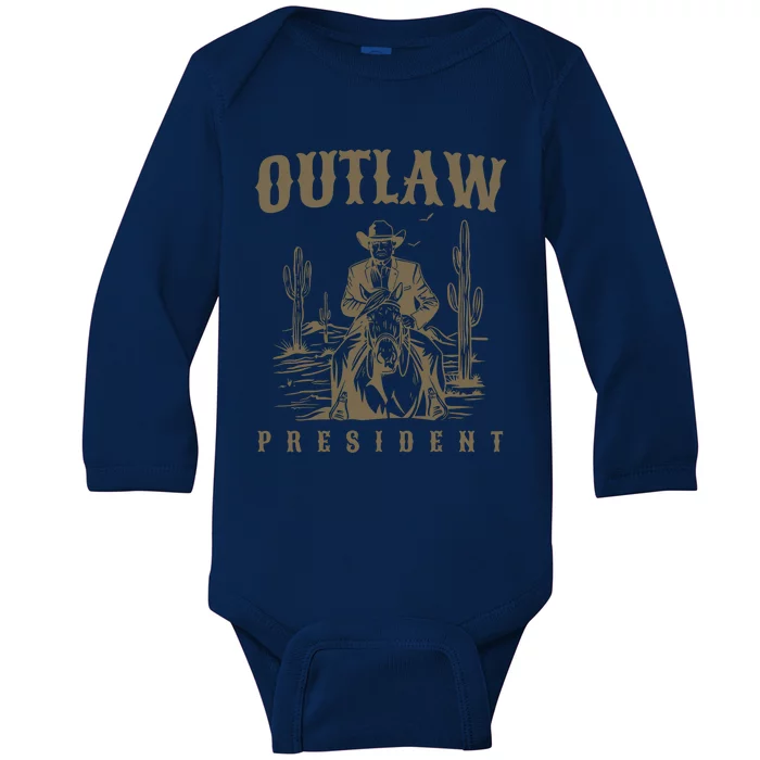 Outlaw President Trump Cowboy Trump 2024 Convicted Felon Baby Long Sleeve Bodysuit