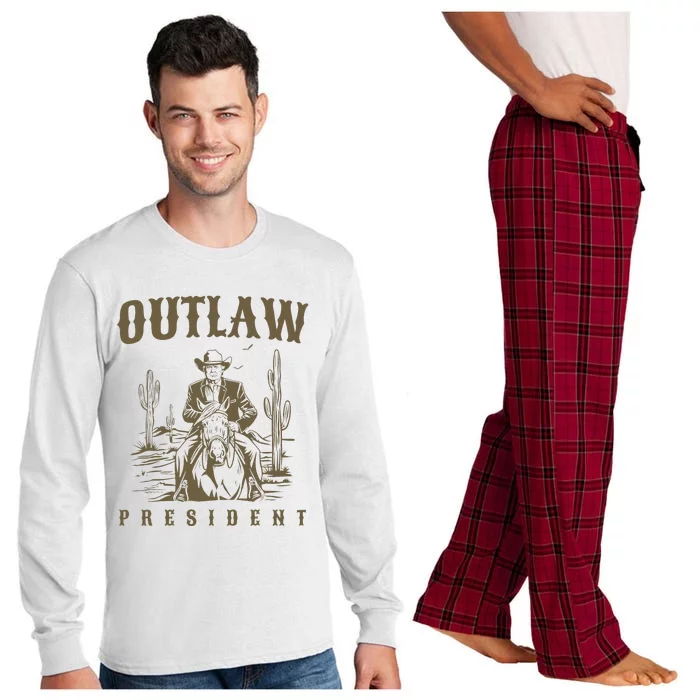 Outlaw President Trump Cowboy Trump 2024 Convicted Felon Long Sleeve Pajama Set