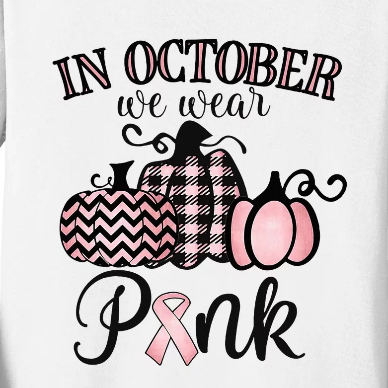 October Pink Thanksgiving Breast Cancer Support Kids Long Sleeve Shirt