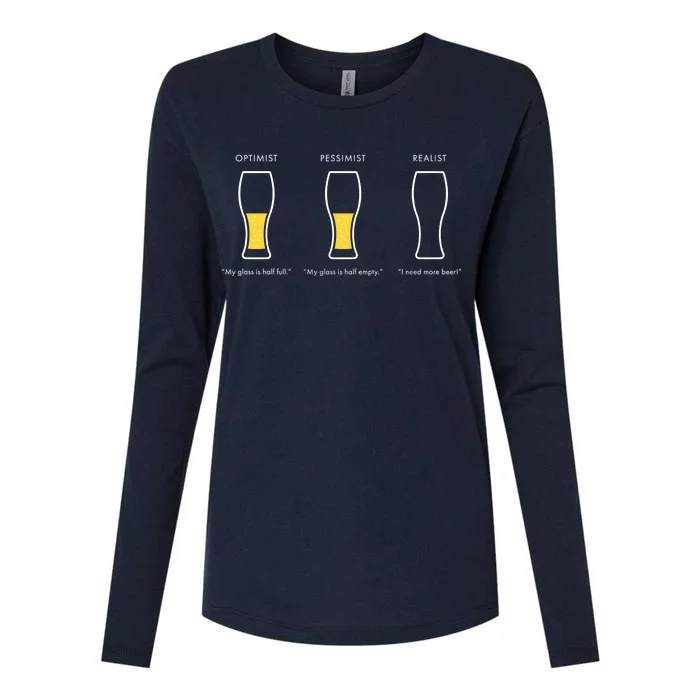 Optimist Pessimist Realist I Need A Beer Womens Cotton Relaxed Long Sleeve T-Shirt