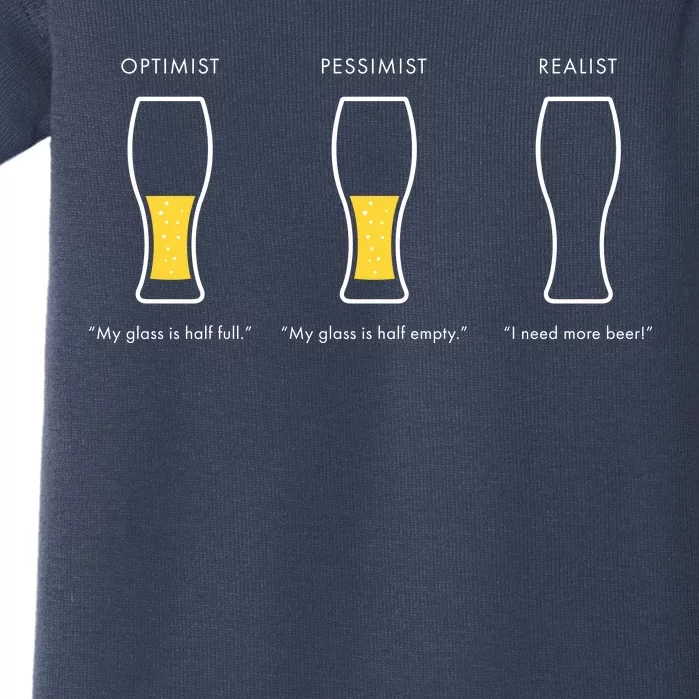 Optimist Pessimist Realist I Need A Beer Baby Bodysuit