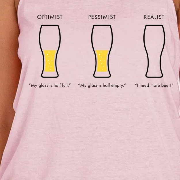 Optimist Pessimist Realist I Need A Beer Women's Knotted Racerback Tank