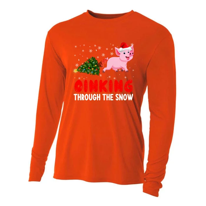 Oinking Pig Under Snow Christmas Tree Santa Pig Farm Farmer Gift Cooling Performance Long Sleeve Crew