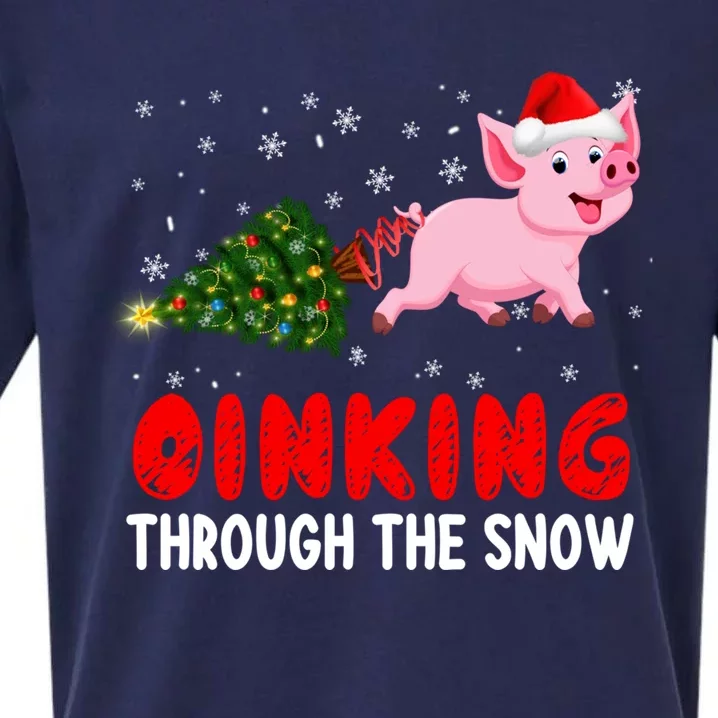 Oinking Pig Under Snow Christmas Tree Santa Pig Farm Farmer Gift Sueded Cloud Jersey T-Shirt