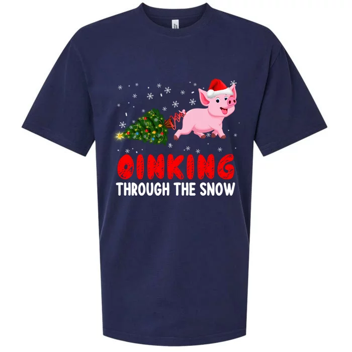 Oinking Pig Under Snow Christmas Tree Santa Pig Farm Farmer Gift Sueded Cloud Jersey T-Shirt