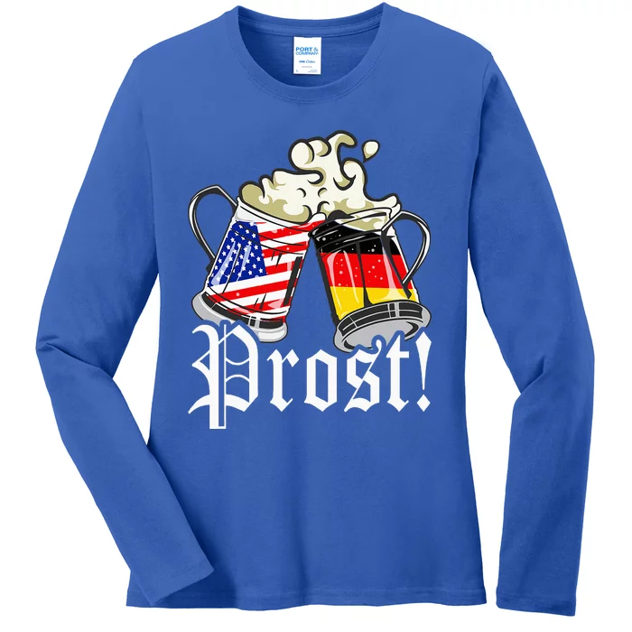 Oktoberfest Prost Usa Germany Flags Ladies Long Sleeve Shirt