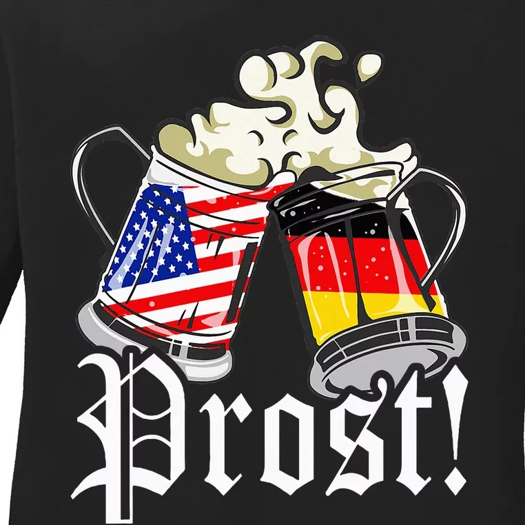 Oktoberfest Prost Usa Germany Flags Ladies Long Sleeve Shirt