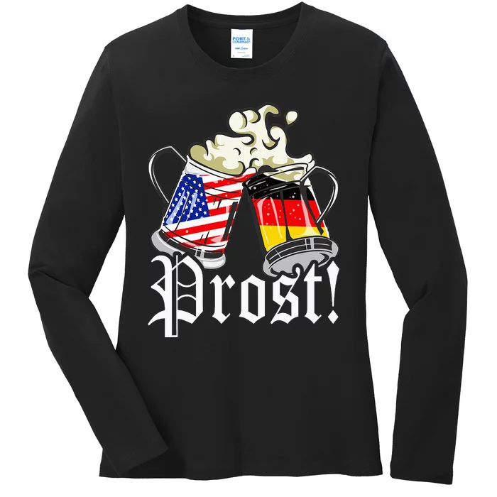 Oktoberfest Prost Usa Germany Flags Ladies Long Sleeve Shirt