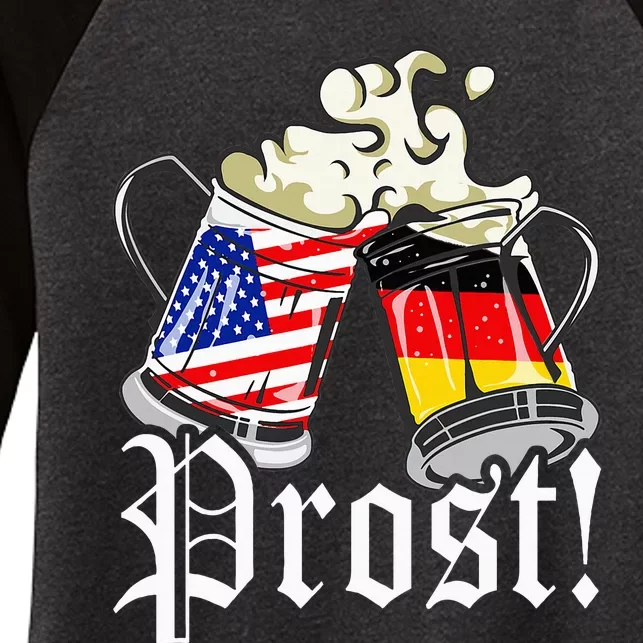 Oktoberfest Prost Usa Germany Flags Women's Tri-Blend 3/4-Sleeve Raglan Shirt