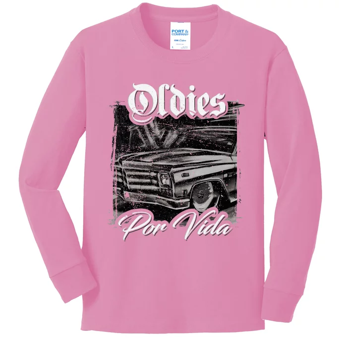 Oldies Por Vida Vintage Car Lowrider Mexican Chicano Kids Long Sleeve Shirt