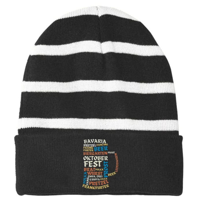 Oktoberfest Quote Beer Lover Drinking Team Striped Beanie with Solid Band