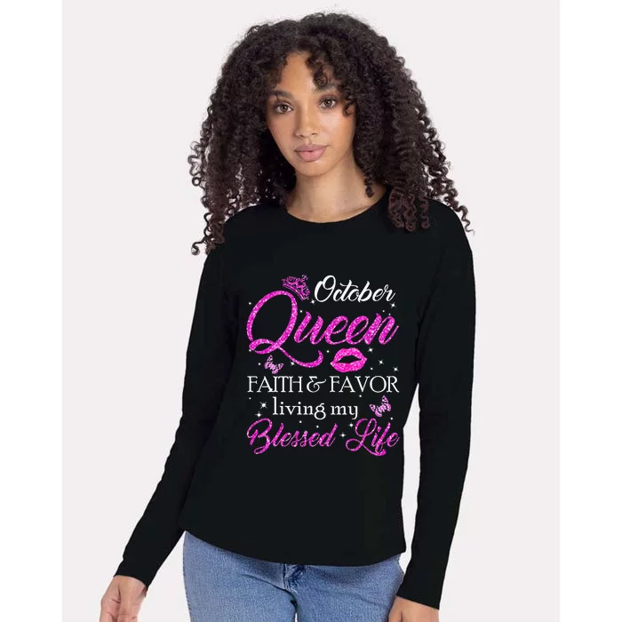 October Queen This Queen Was Born In October Birthday Women Womens Cotton Relaxed Long Sleeve T-Shirt