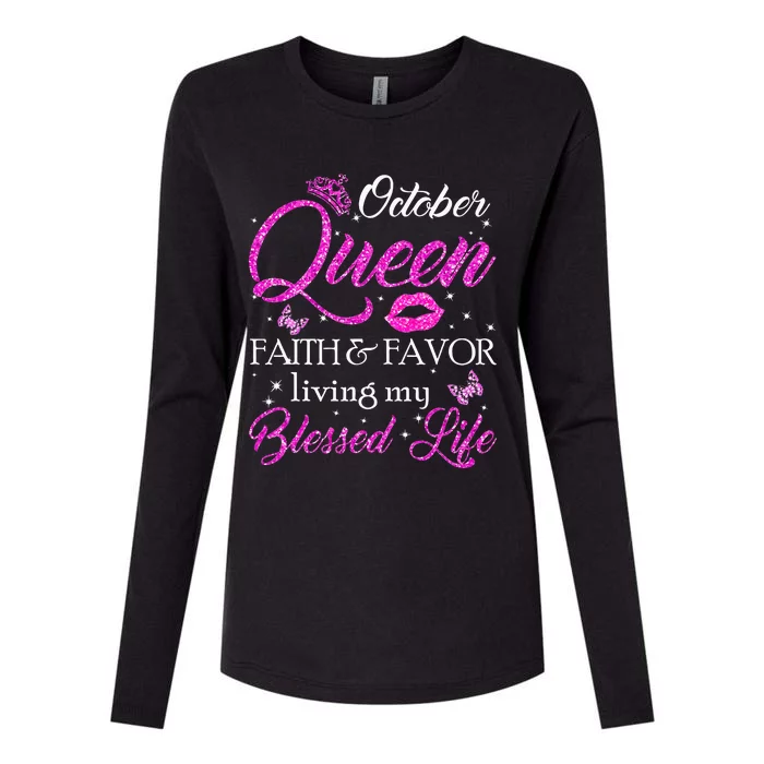 October Queen This Queen Was Born In October Birthday Women Womens Cotton Relaxed Long Sleeve T-Shirt