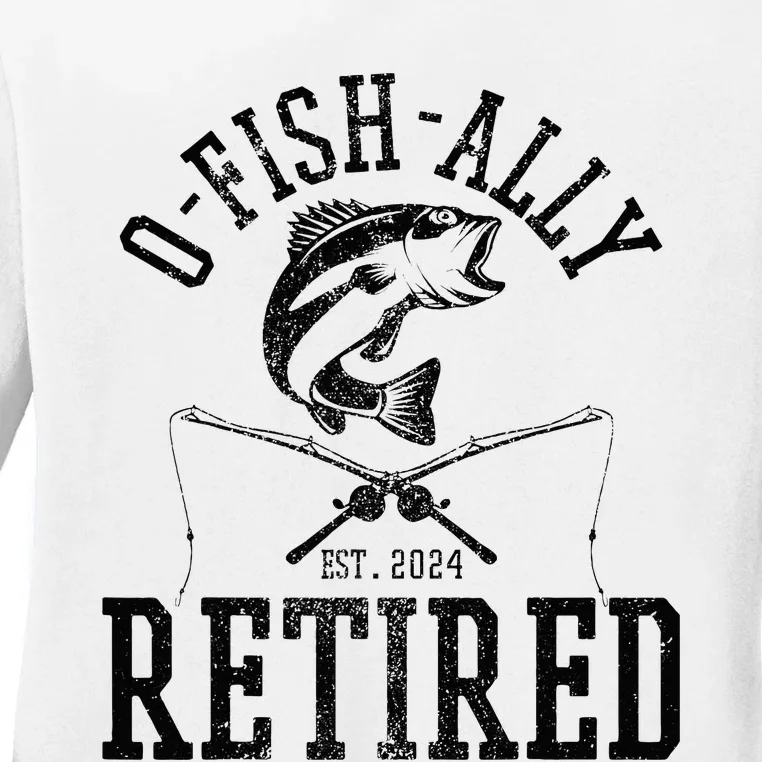 Ofishally Retired 2024 Funny Fishing Fisherman Retirement Ladies Long Sleeve Shirt