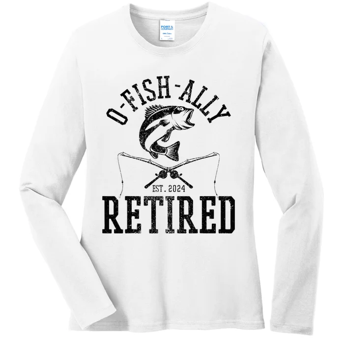 Ofishally Retired 2024 Funny Fishing Fisherman Retirement Ladies Long Sleeve Shirt