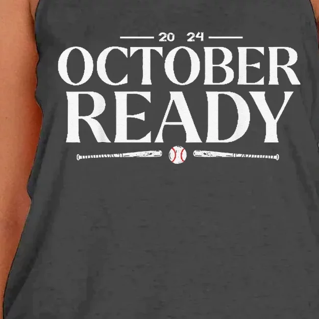 October Ready 2024 Playoff Baseball Season Women's Knotted Racerback Tank