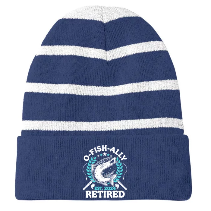 Ofishally Retired 2024 Fishing Retirement Gifts For Striped Beanie with Solid Band