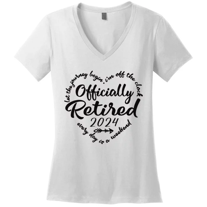 Officially Retired 2024 Funny Vintage Retirement Design Women's V-Neck T-Shirt