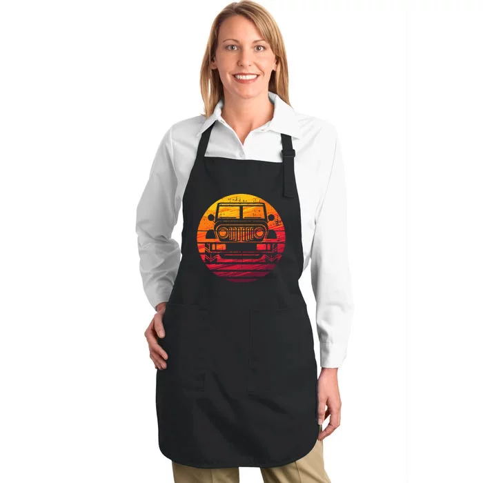 Off Road 4x4 Vintage Retro 70s Sunset Off Road Full-Length Apron With Pocket