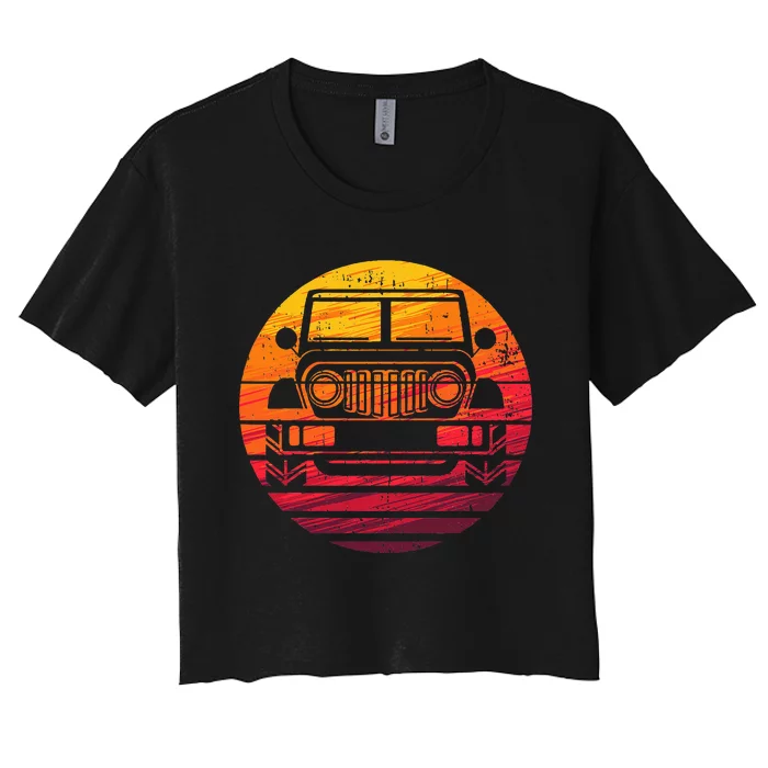 Off Road 4x4 Vintage Retro 70s Sunset Off Road Women's Crop Top Tee