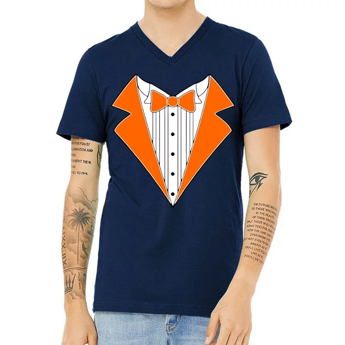 Orange Tuxedo Wedding Bachelor Prom Tux V-Neck T-Shirt