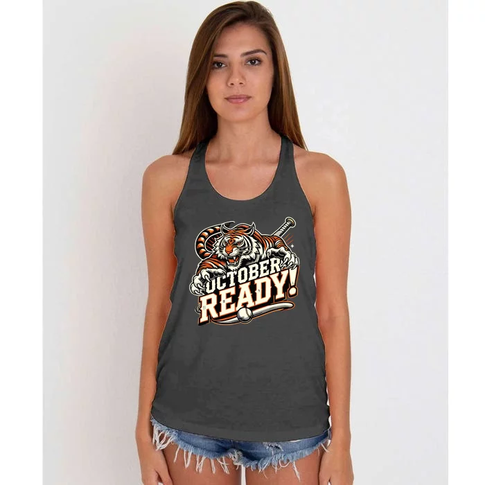 October Ready Baseball Tiger Fan Women's Knotted Racerback Tank