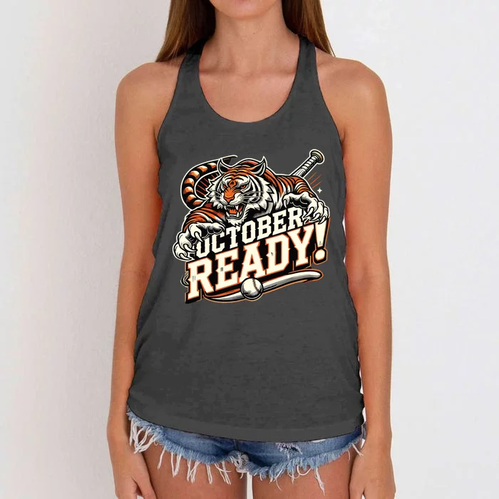 October Ready Baseball Tiger Fan Women's Knotted Racerback Tank