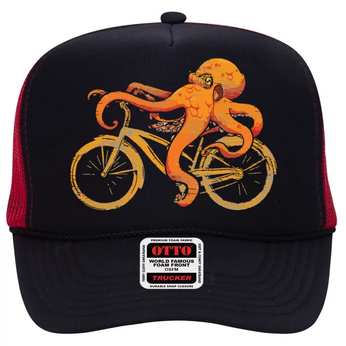 Octopus Riding Bicycle Octopus High Crown Mesh Trucker Hat