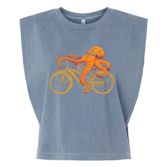 Octopus Riding Bicycle Octopus Garment-Dyed Women's Muscle Tee