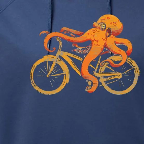 Octopus Riding Bicycle Octopus Performance Fleece Hoodie