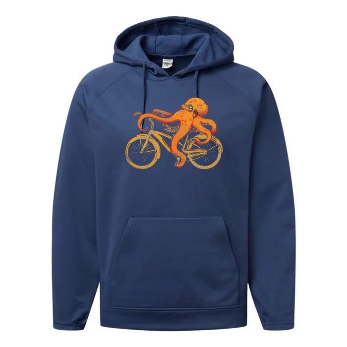 Octopus Riding Bicycle Octopus Performance Fleece Hoodie