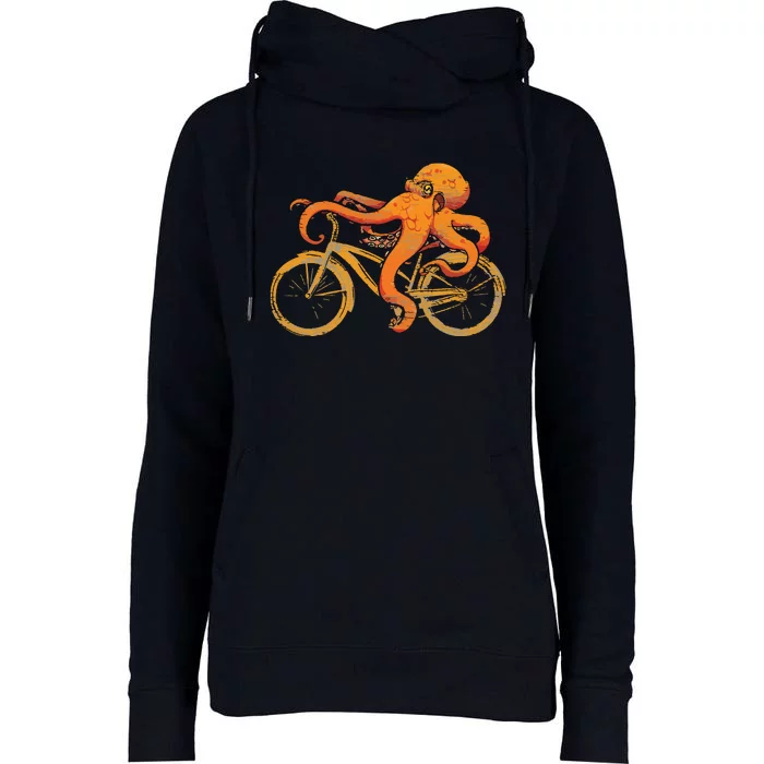 Octopus Riding Bicycle Octopus Womens Funnel Neck Pullover Hood