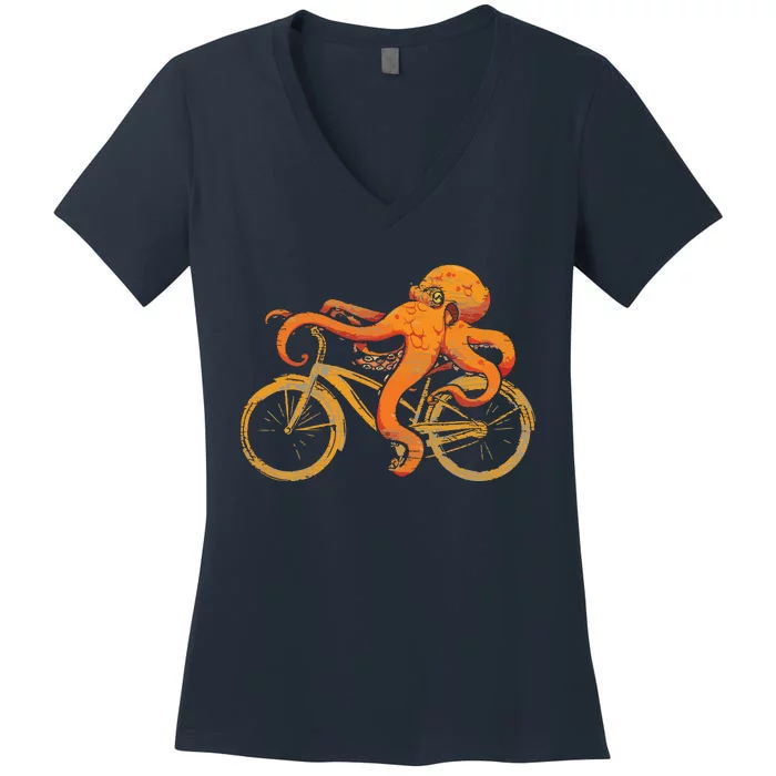 Octopus Riding Bicycle Octopus Women's V-Neck T-Shirt