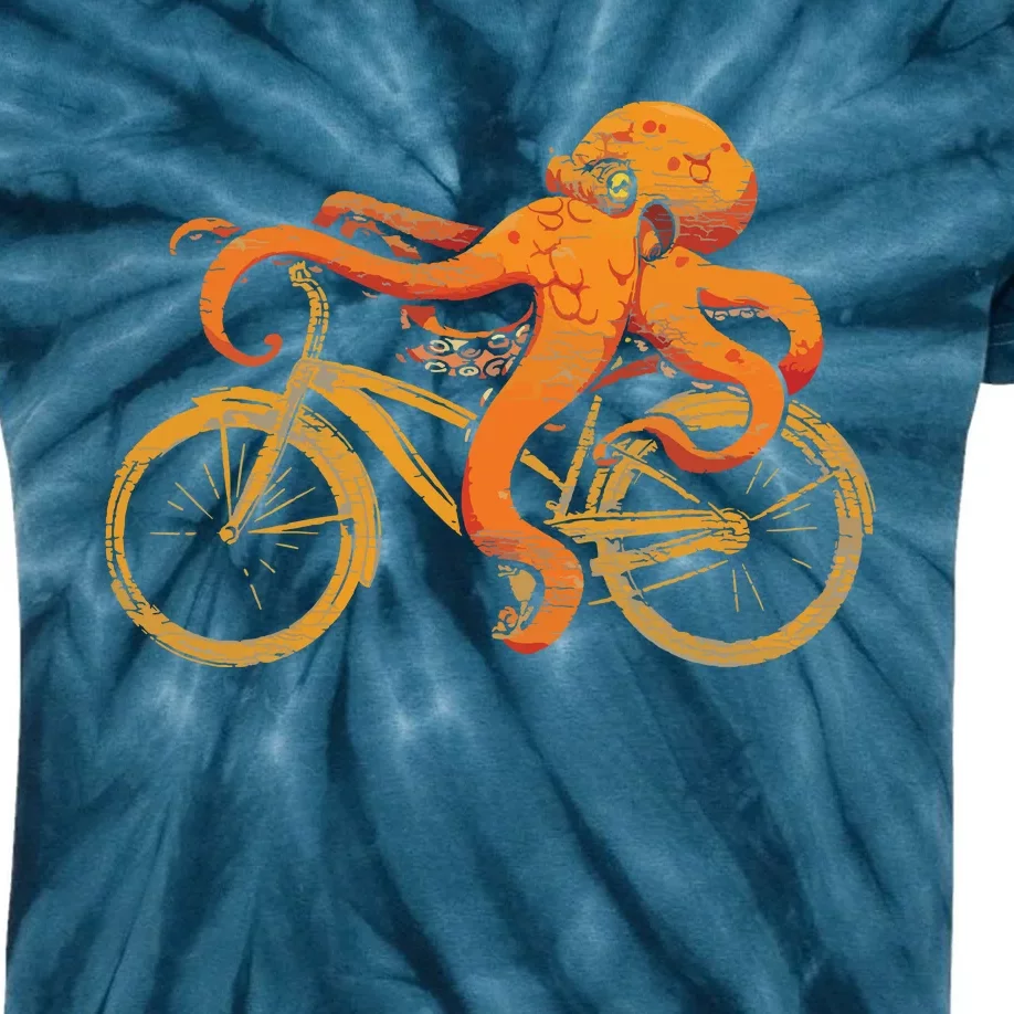 Octopus Riding Bicycle Octopus Kids Tie-Dye T-Shirt